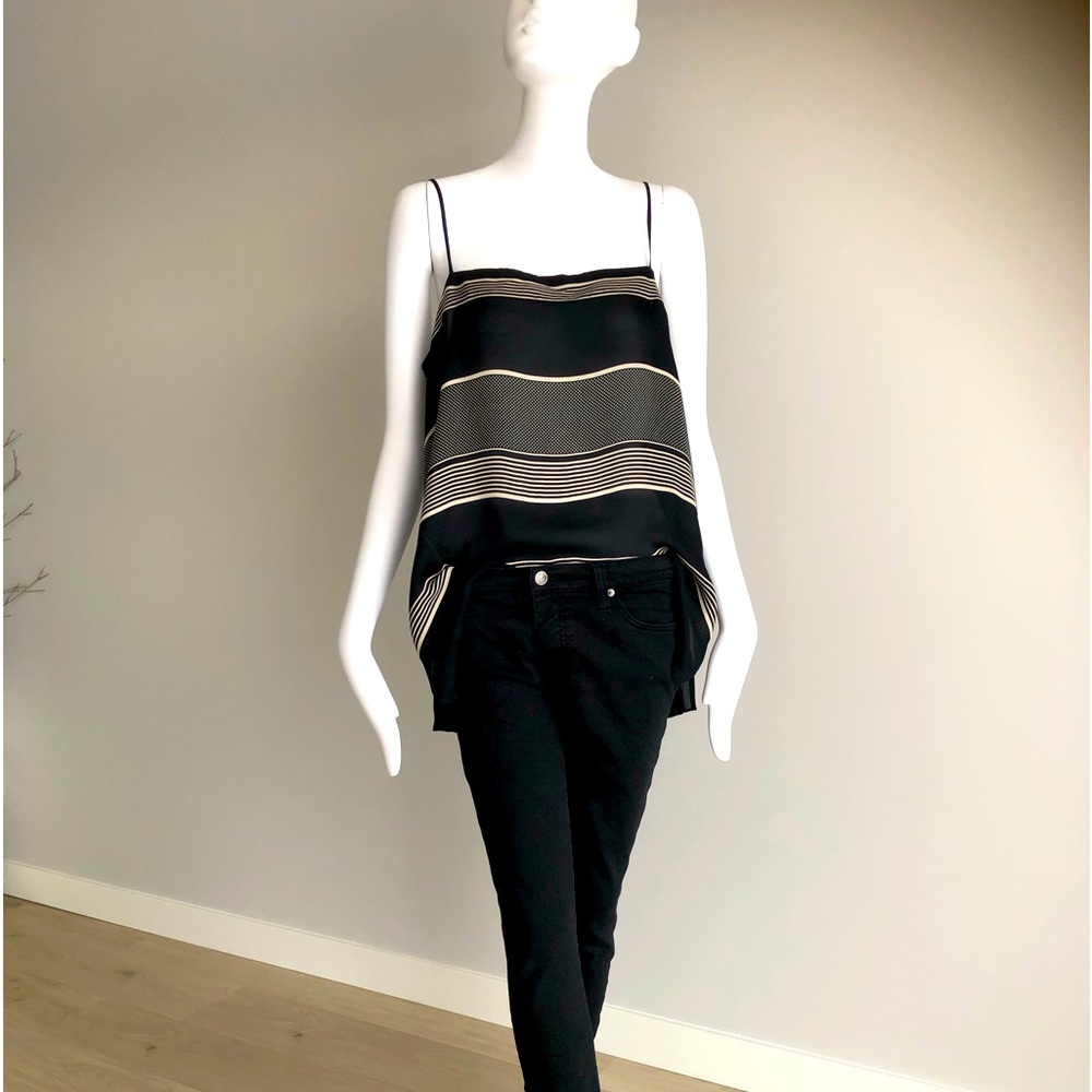 Vince Striped Cami / Black/ Beige Stripes/ 100% Silk